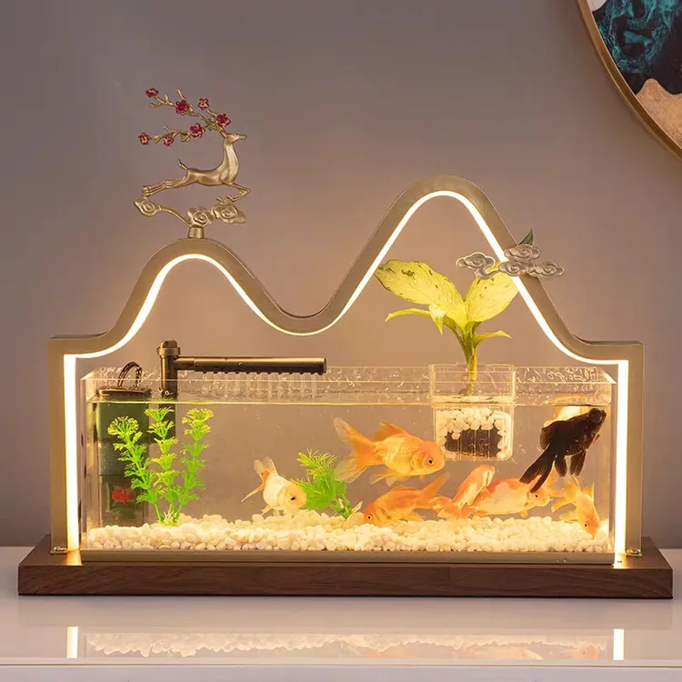 创意亚克力鱼缸自循环水流水摆件办公室客厅家用玄关电视柜装饰品