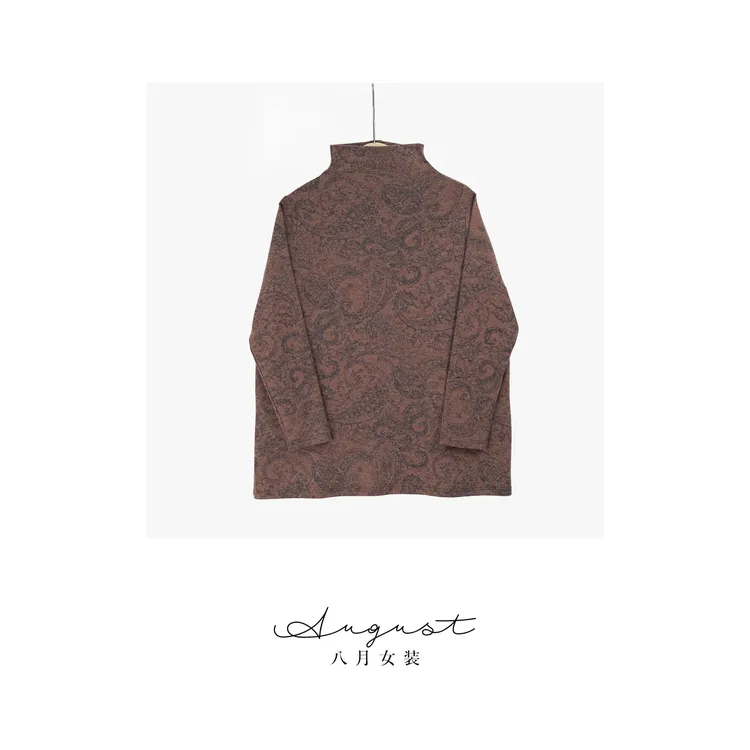 【BAYUE】3712半高领慵懒风做旧长袖大码T恤渐变常规款