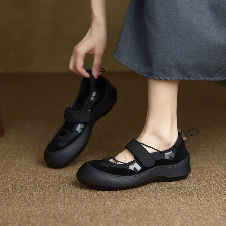 巨好看圆头拼色运动玛丽珍鞋女时尚百搭厚底单鞋小众休闲德训鞋