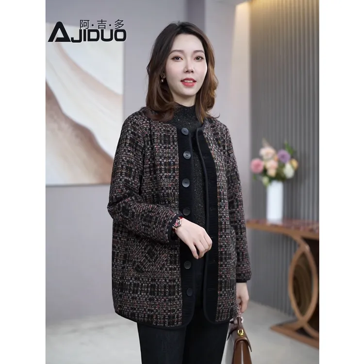 早春新款气质小香风外套女时尚减龄大码宽松显瘦百搭保暖毛呢外套