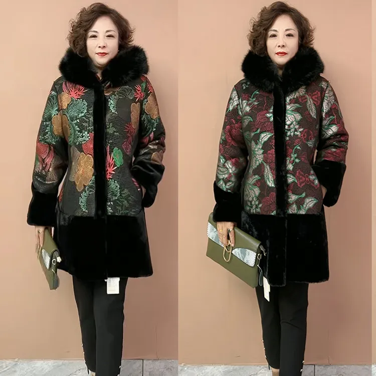 海宁皮毛一体加绒保暖大衣阔太太宽松舒适时尚优雅端庄复古大衣潮