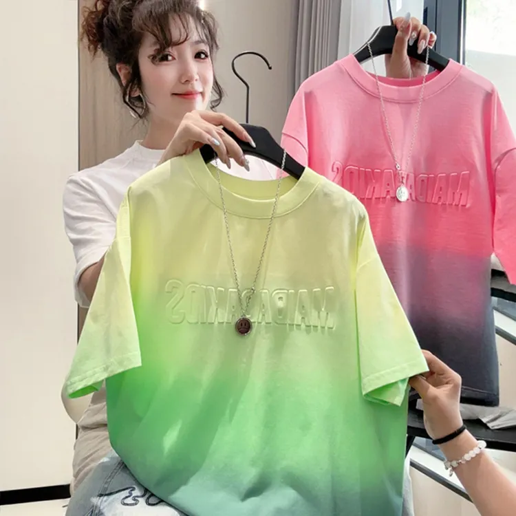 男童短袖t恤纯棉扎染渐变2025新款儿童夏装潮牌男孩夏季圆领上衣