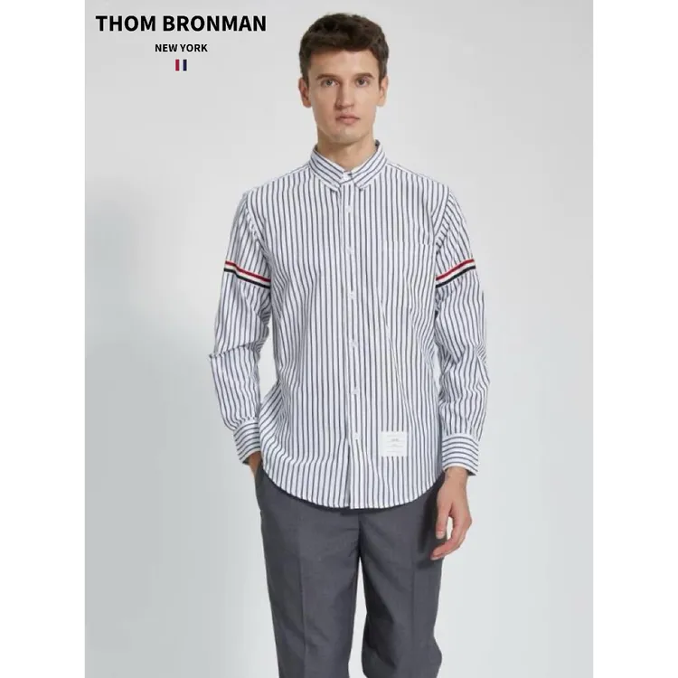 TB【官方正品】汤姆布郎THOMBRONMAN府绸蓝白条纹长袖衬衫男士纯棉