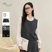 片断外套女2024冬季新款圆领复古学院风减龄叠穿老风坎肩马甲