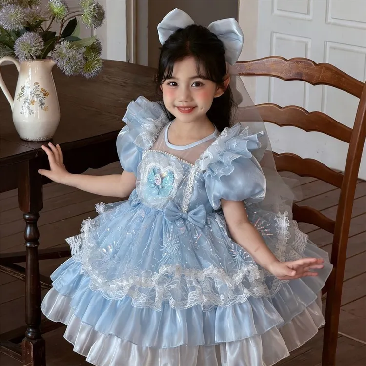 3-6岁儿童艾莎夏季连衣裙2026新款儿童生日礼服裙宝宝洛丽塔纱裙