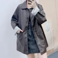 876时尚韩版休闲百搭西装中长款皮衣外套2876/JP