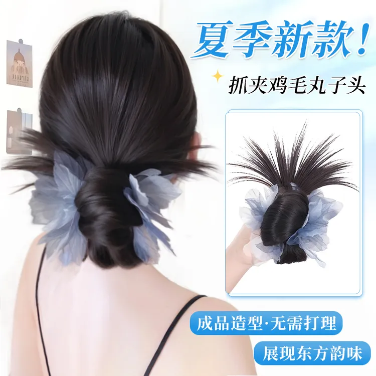 新中式丸子头假发抓夹女2025新款古风花苞头仿真发丝轻国风