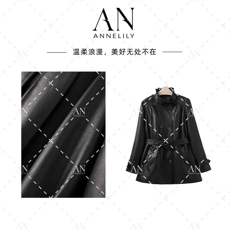 ANNELILY安琪琪【言染】冬季上新黑色轻奢皮羽绒服外套AW2511004