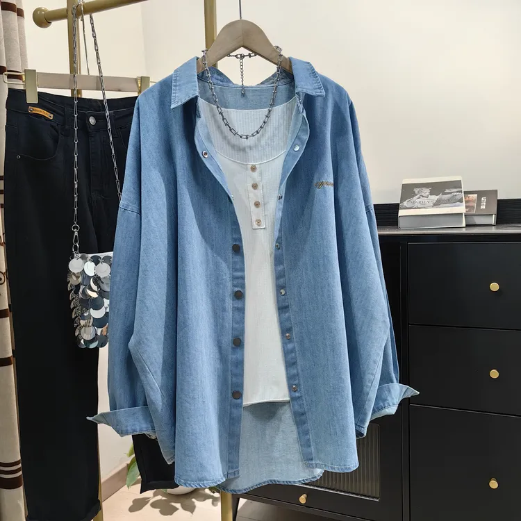 2025春季新款慵懒风牛仔衬衫女外穿韩版宽松大码长袖上衣开衫外套