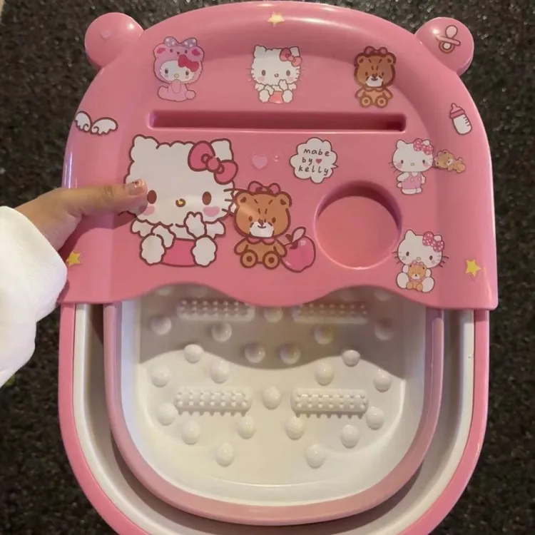 hellokitty泡脚桶学生宿舍伸缩洗脚神器家用折叠泡脚盆送KT猫贴J