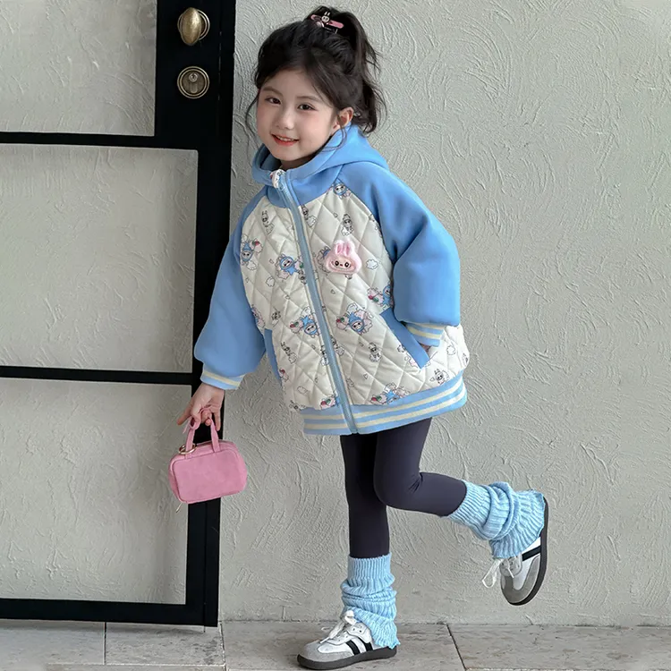 女童春秋加厚外套拉布布夹棉上衣2025新款秋冬季女孩衣服儿童秋装