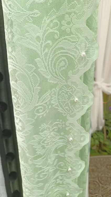 绿色凤尾珍珠纱-小窗户精编立体绣花窗纱