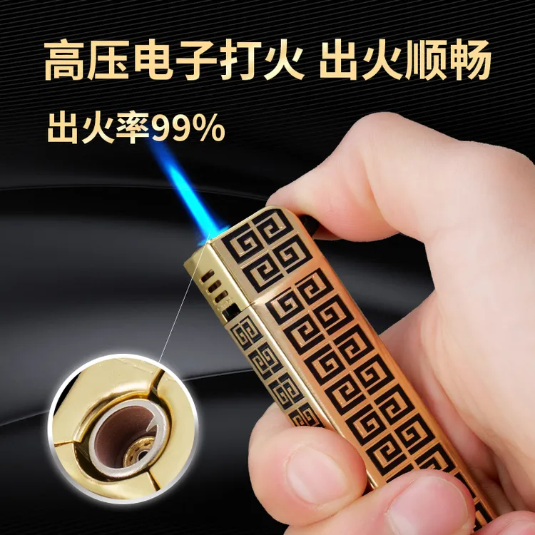 金属铁壳条纹直冲防风打火机批发商超零售加厚防爆一次性火机充气