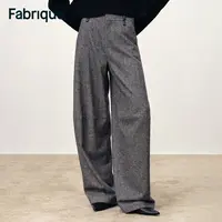 Fabrique Oakley 秋冬新品烟灰色薄款绵羊毛人字纹通勤气球感西裤