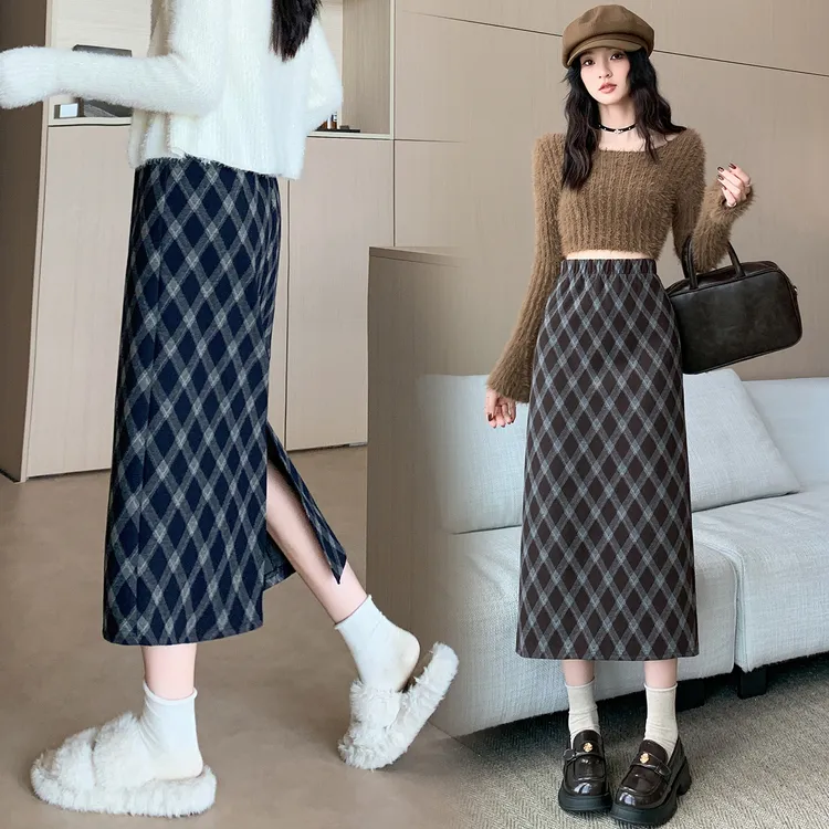韩版时尚格子半身裙女秋冬2025新款显瘦包臀裙a字裙直筒裙子
