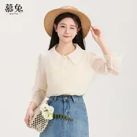 慕兔法式气质翻领五分袖衬衫女2025夏季新款设计感小众小个子上衣