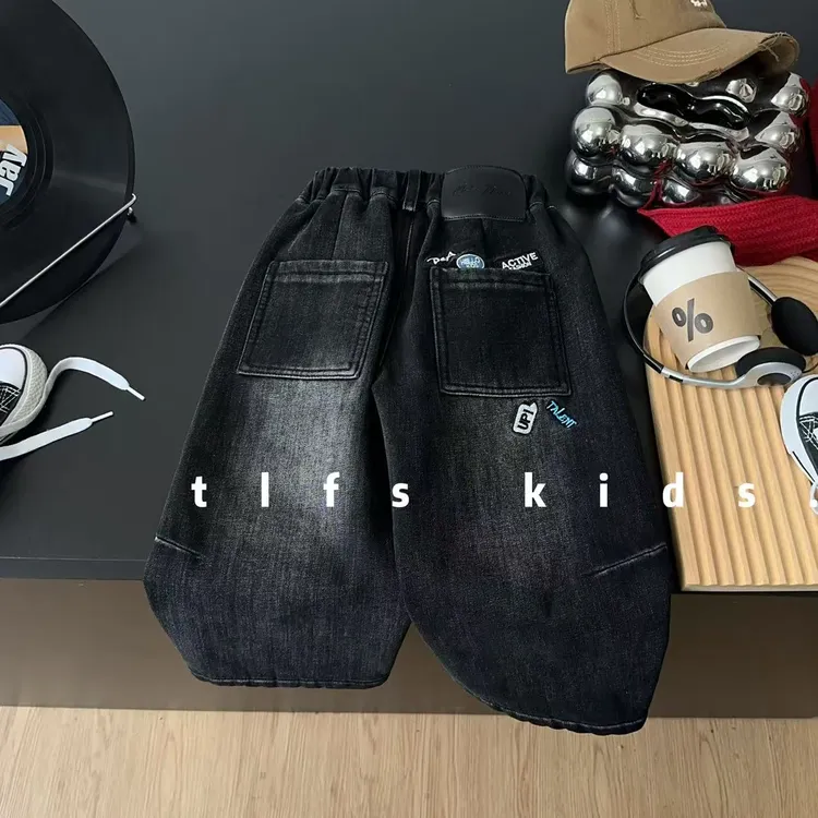 童例「25497多刺绣加绒软牛仔裤」秋冬长裤儿童休闲百搭男童女童潮