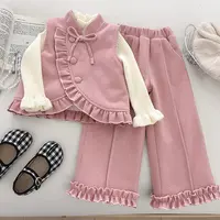 【升级款加厚】2025女童秋冬季粉色洋气上衣内搭长裤套装加棉三件套