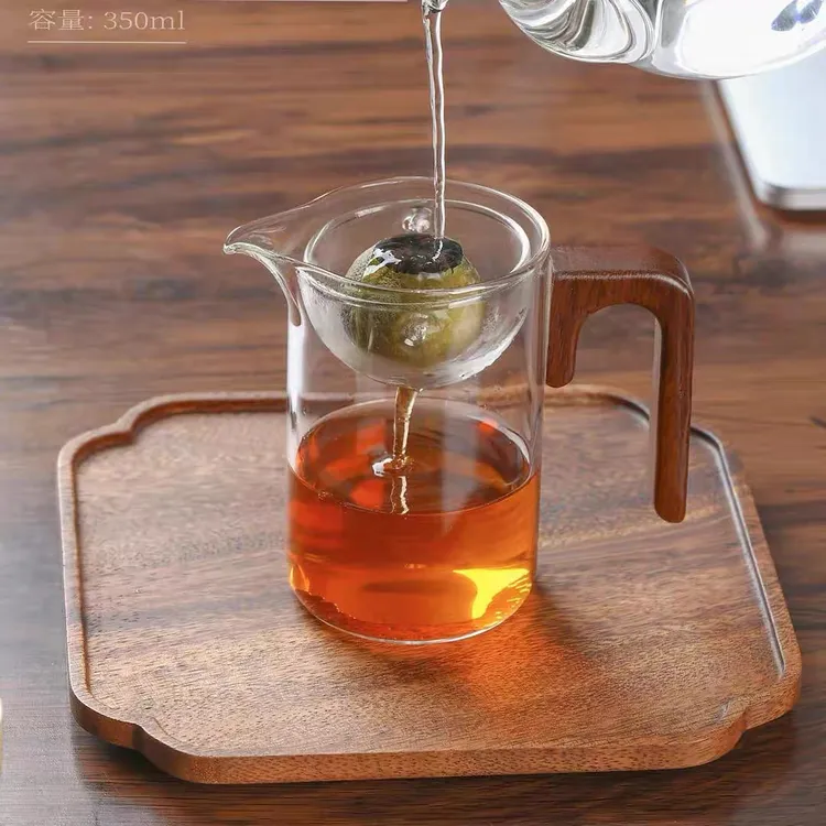小青柑专用泡茶壶逍遥壶高硼硅玻璃侧木把过滤一体公道杯功夫茶海