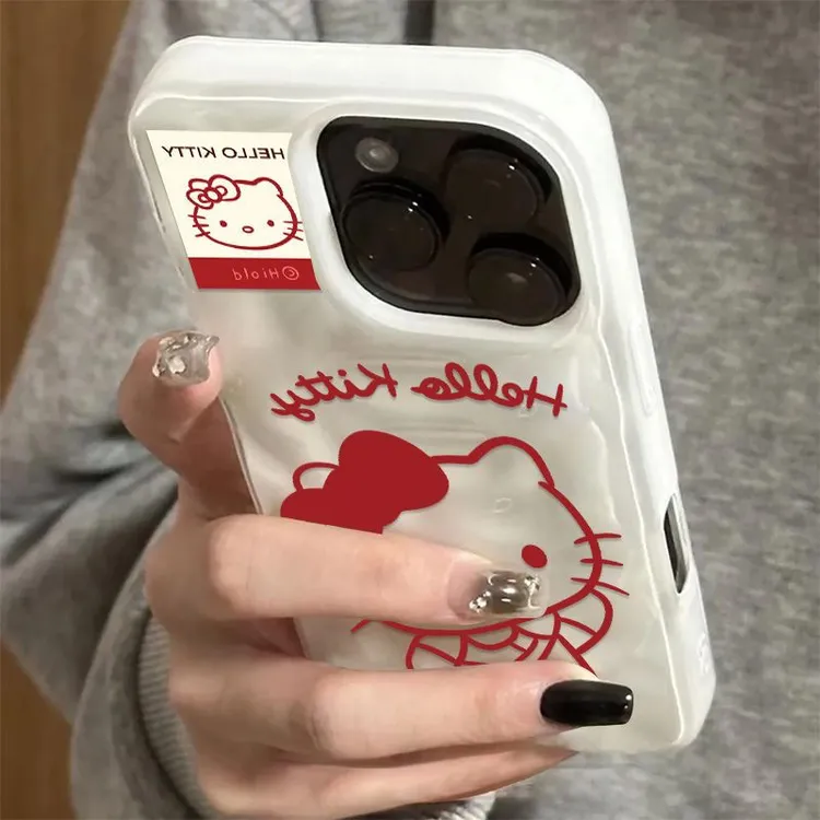 ins卡通学生凯蒂猫适用苹果16Promax新款手机壳15褶皱纹14可爱13
