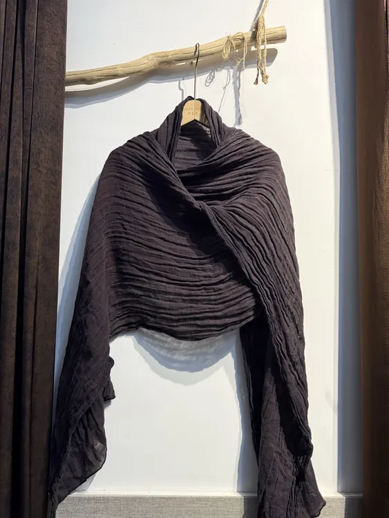 秋冬原生态自然肌理皱纯亚麻加长围巾 长235宽55