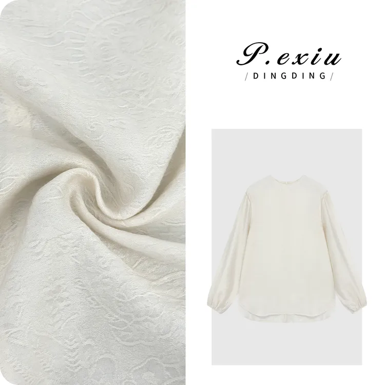 PanYiXiu/潘依绣天丝亚麻静奢优雅提花圆领长袖衬衫 M8937