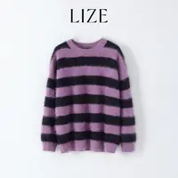 LIZE「玛蒂尔德」奢感细闪100山羊绒.撞色条纹.拉毛拉绒毛衣L0204