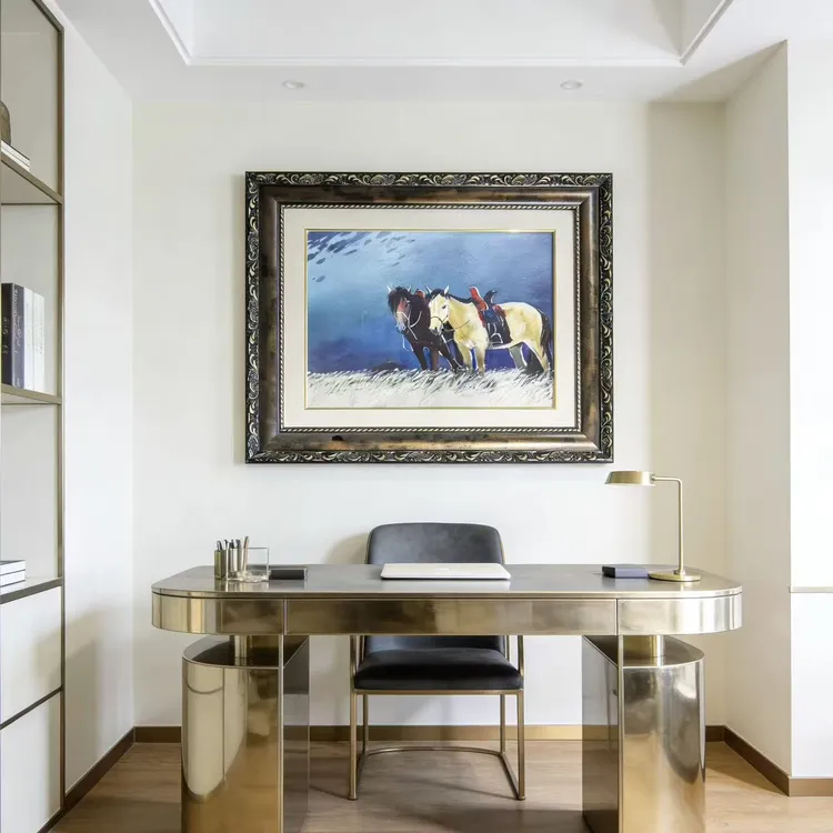 蒙古马装饰画横款轻奢简约装饰挂画适用于客厅餐厅玄关背景墙