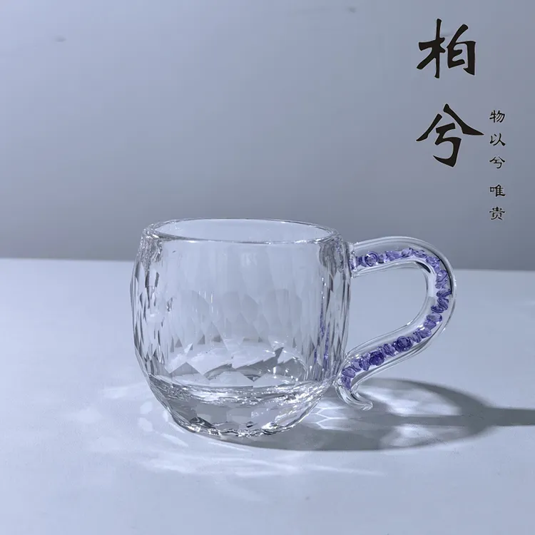 紫钻小茶杯女士个人用高颜值办公室茶杯水晶玻璃品茶杯咖啡品茗杯