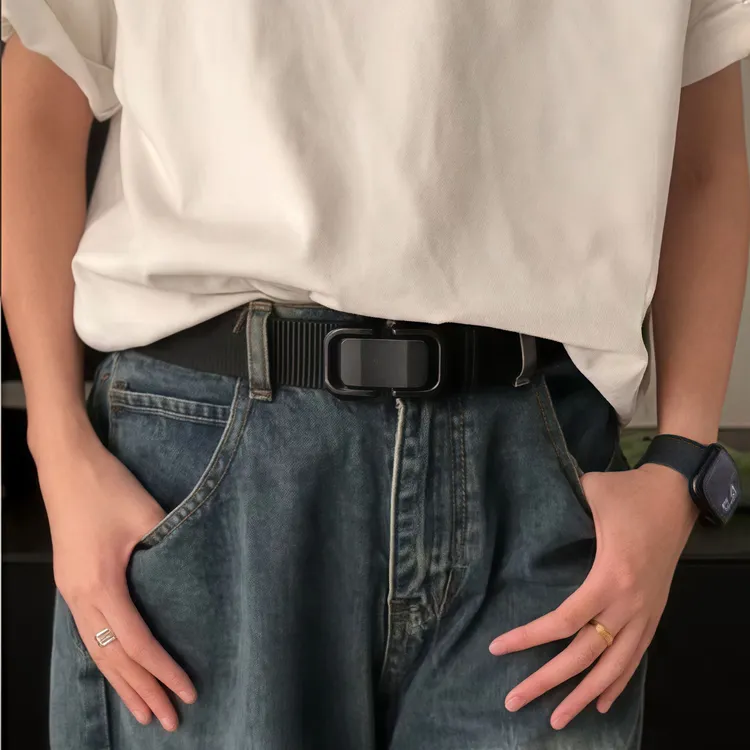 新款自动扣尼龙帆布腰带男女户外软面耐磨军训多功能简约皮带