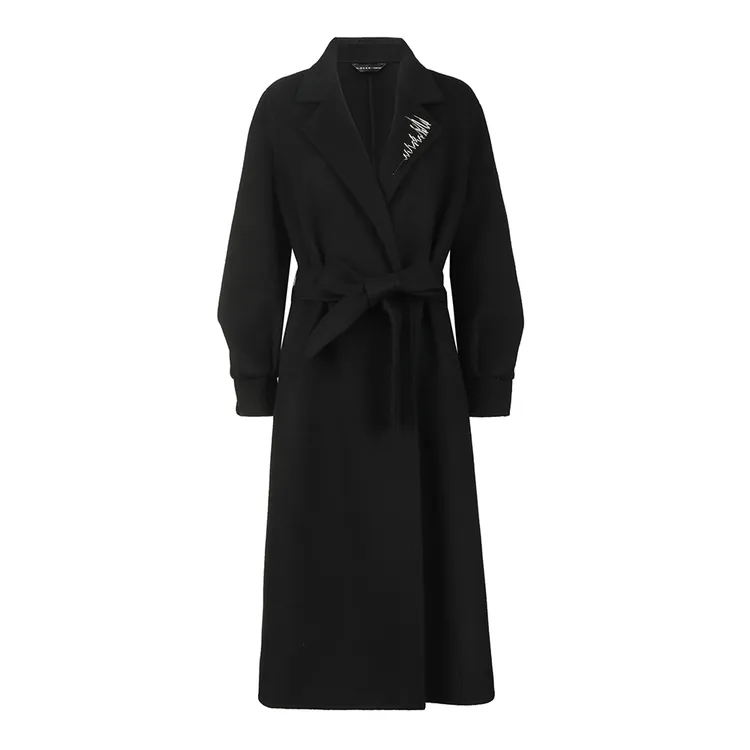 S·DEER圣迪奥女装显瘦束身外套秋冬黑色休闲风大衣S25482510