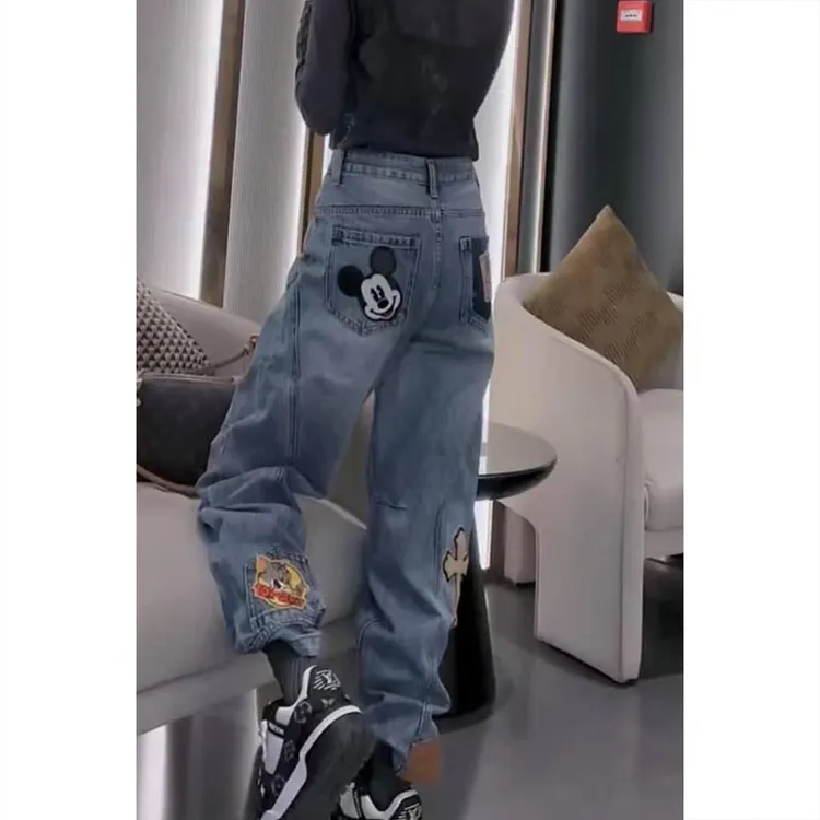 艾塔莉显瘦窄版阔腿裤女早春新款梨形大码胖mm个性牛仔裤小个子