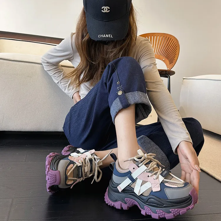 老爹鞋女2025春季新款厚底百搭防滑耐磨女式榴莲底潮牌运动休闲鞋