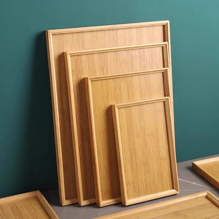 竹木质特大托盘长方形家用客厅水杯盘竹制茶托盘商用竹托盘面包