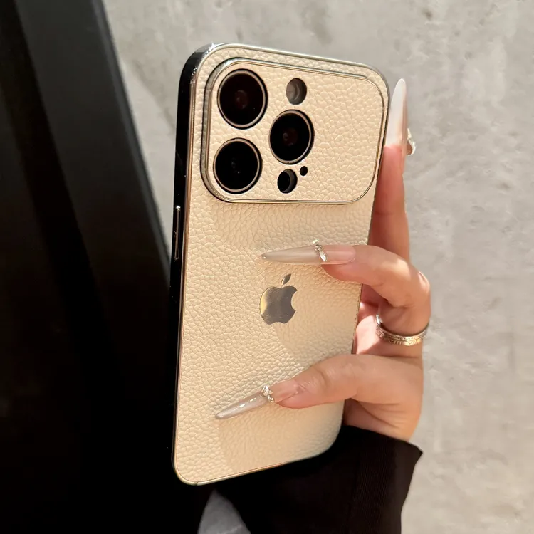 新款电镀荔枝纹适用苹果17promax手机壳iPhone16高级15防摔14男女