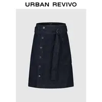 UR2025冬季新款女装复古休闲腰带棉质牛仔半裙UWU850024#