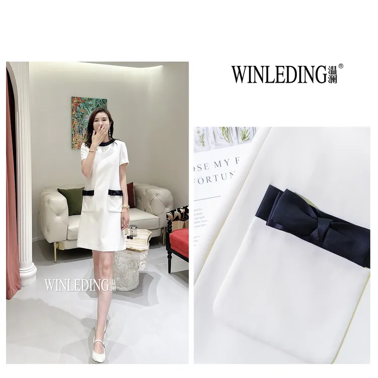 温澜服饰·澜“珍羽”法式撞边气质连衣裙60012