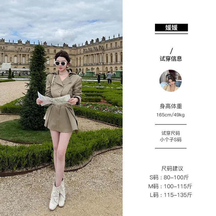 媛媛【秋叶落畔】卡其色百搭时尚新款设计感连衣裙气质短裙女#Q1277