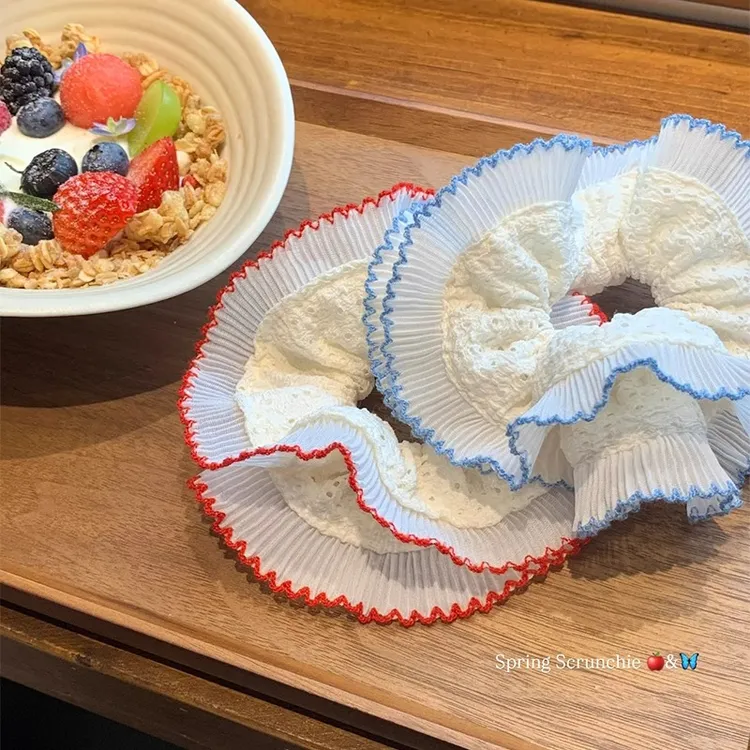 慕斯奶芙~双层花边蕾丝马尾大肠发圈温柔气质皮筋女发饰头绳发绳