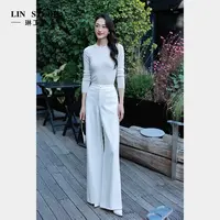 【裤子】琳工坊“景琼”白色阔腿裤气质通勤时尚百搭休闲显瘦唐琳设计