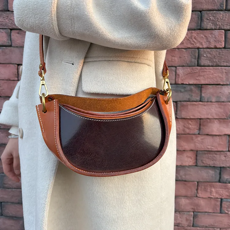 手工皮包女包小众款月亮包植鞣牛皮女士手工斜挎手提包单肩百搭