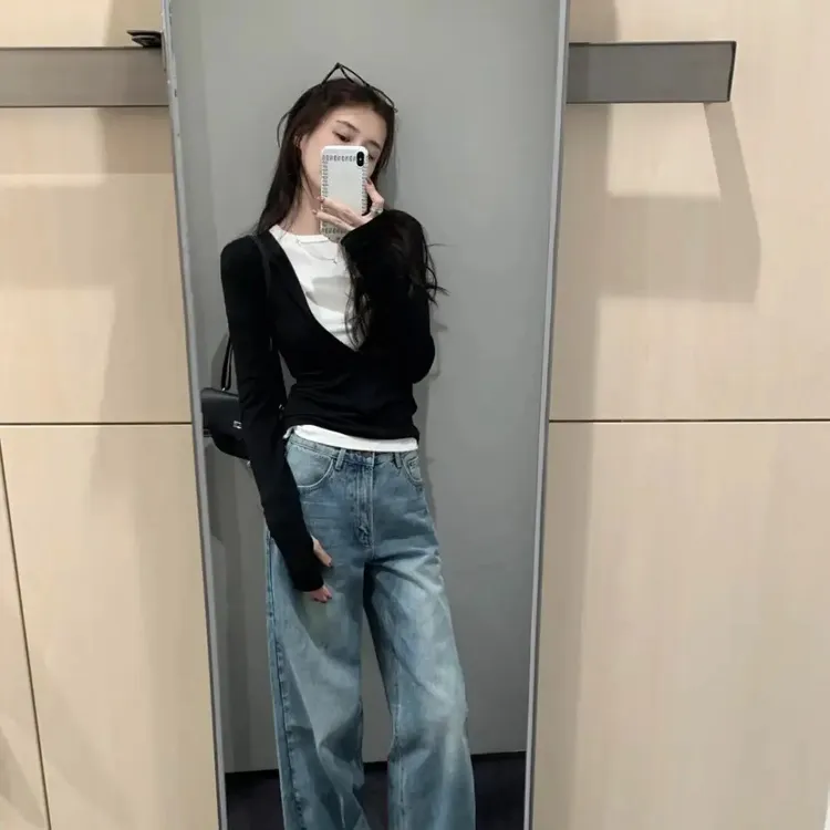 秋季新款时尚百搭气质女装服饰显瘦上衣宽松休闲纯欲慵懒风女装