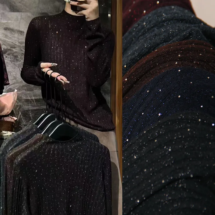 长袖秋季立领镶钻毛衣超细羊毛毛衣百搭女装带亮丝气质针织衫