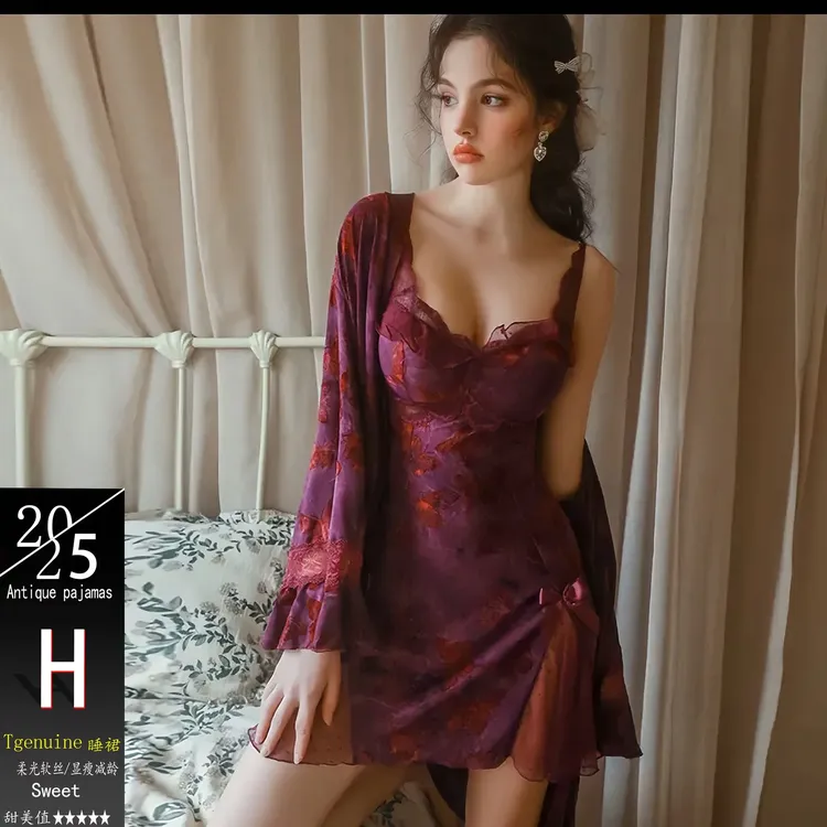 ins紫色性感蕾丝大码睡裙吊带裙睡衣女士款睡衣女款爆款2025新款