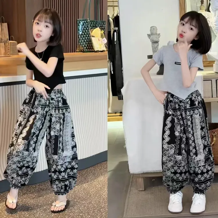 女童夏季短袖不规则T恤2025新款韩版中大童洋气薄款防蚊裤两件套8