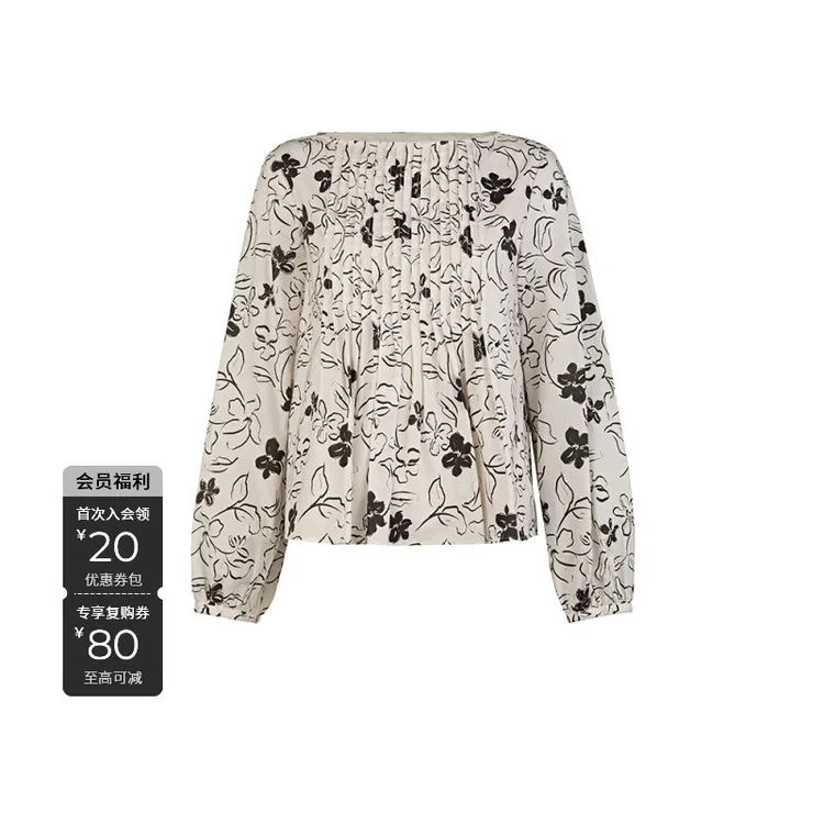 S·DEER气质时尚女装法式印花衬衫秋季长袖时尚学院风上衣