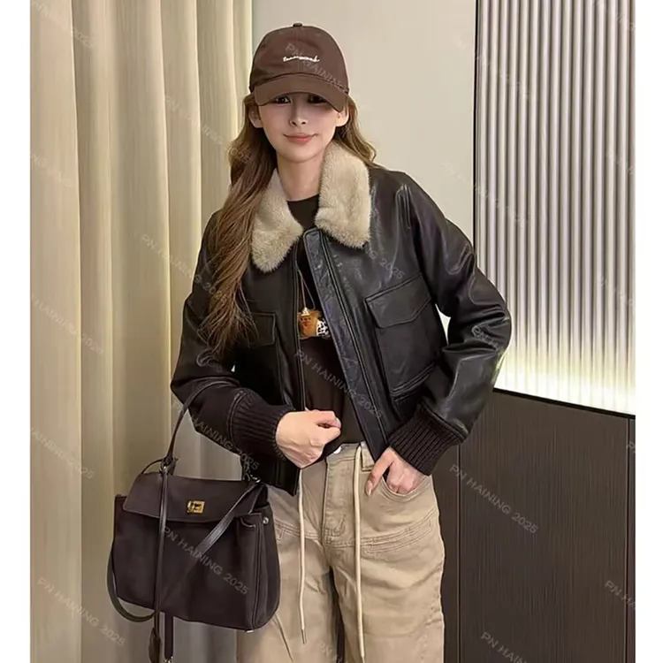 加棉加厚海宁2025冬季新款爆款皮衣外套女高级感小个子真皮短款女