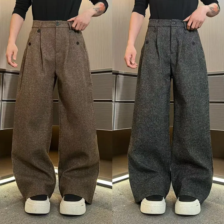 裤子WK406男士冬季高品质定制面料彩点毛呢宽松直筒裤