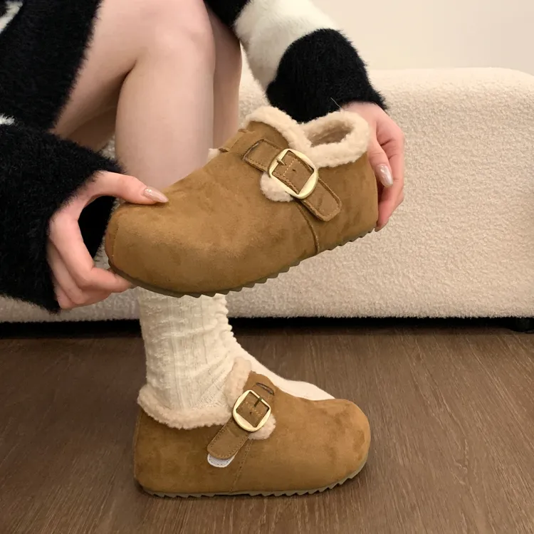 巨好看厚底内增高加绒保暖勃肯鞋女鞋2025新款冬毛毛鞋雪地靴棉鞋