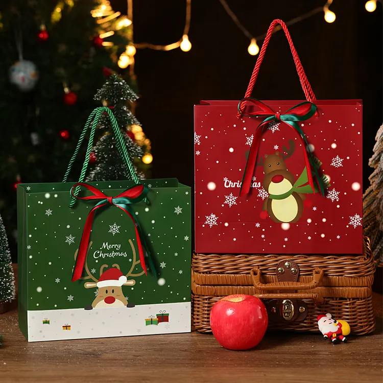 圣诞节手提礼品袋平安夜苹果袋糖果手拎礼物袋创意圣诞伴手礼纸袋